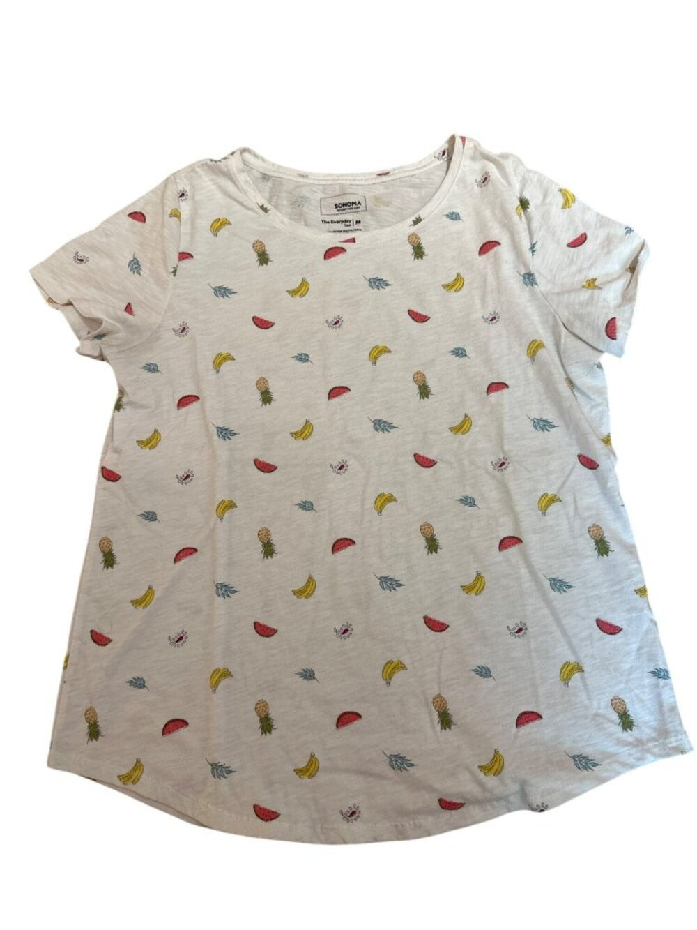 Sonoma Everyday Tee T-Shirt Top M White Fruit Pattern Casual Tropical Summer